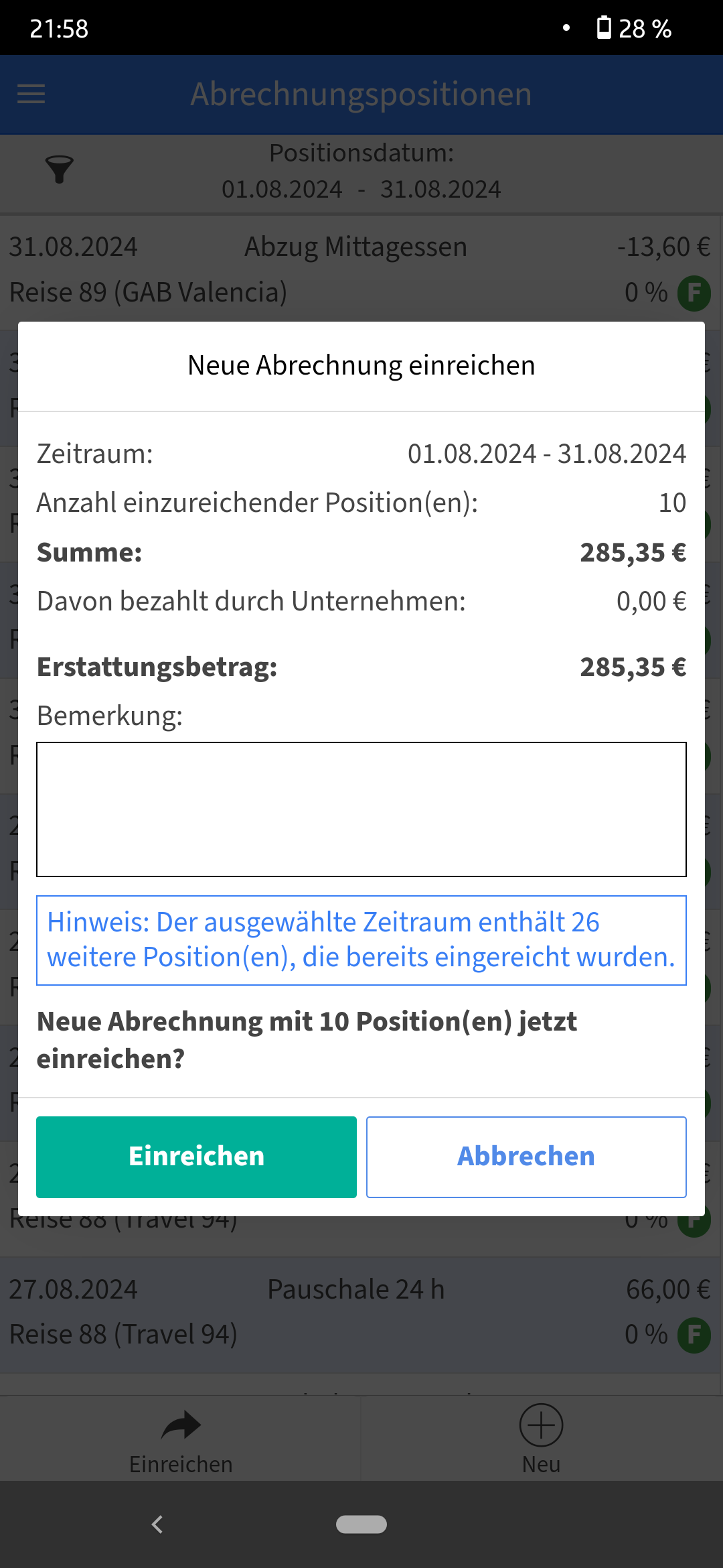 Abrechnung einreichen