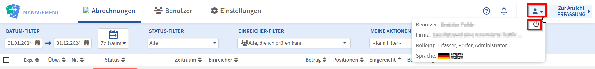 Logout Benutzermenü
