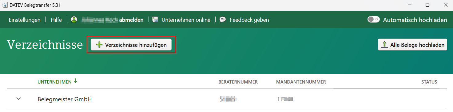 Verzeichnisse hinzufügen